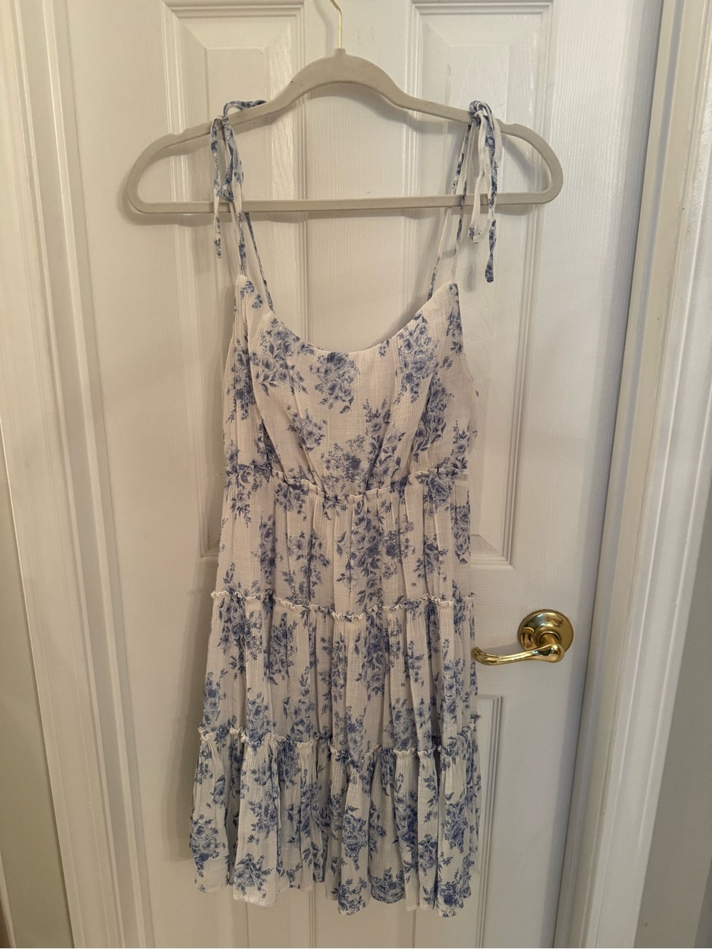 White Floral Sundress with Blue Print